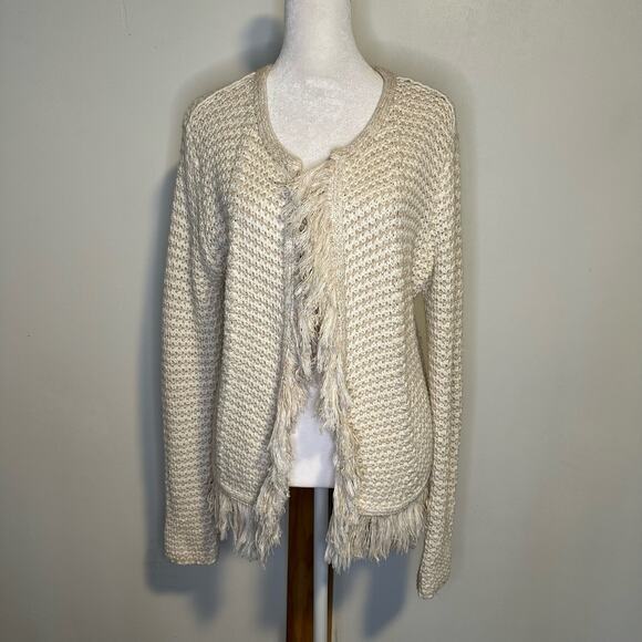 Etcetera cream & beige knit open-front cotton cardigan sweater size M - Picture 2 of 11